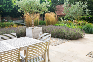 Manor garden with table and chairs